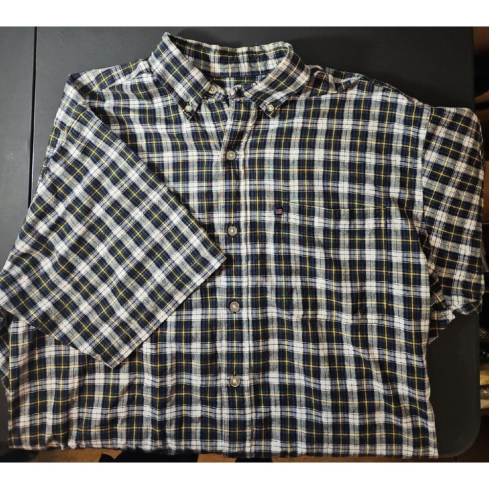 Ralph Lauren Mens Large Cotton S/S Blue/white Plaid Button Front Shirt